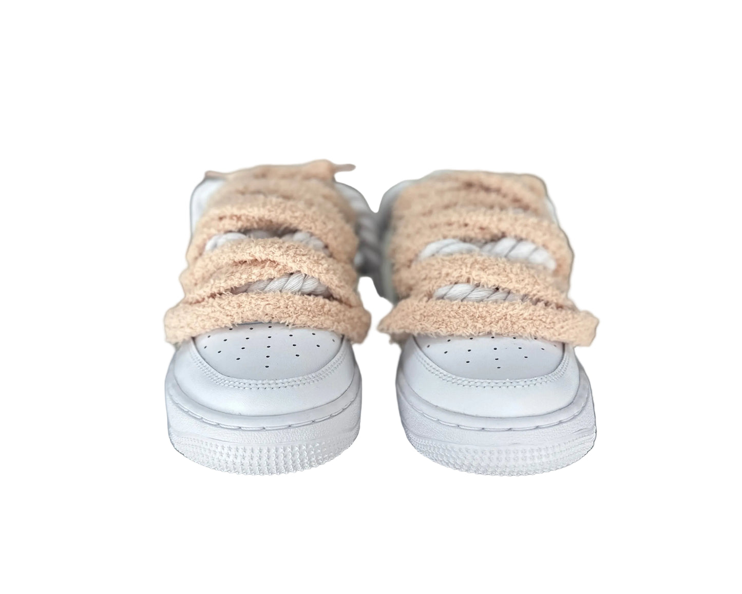 NIKE AIR FORCE 1 ‘07 ‘TRIPLE WHITE’ ‘CHIMNEY CAKE ROPE LACES BEIGE’