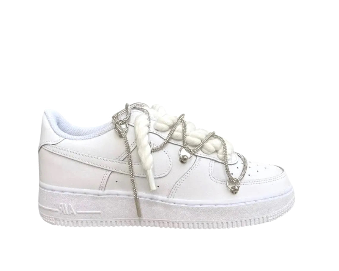 NIKE AIR FORCE 1 ‘07 ‘TRIPLE WHITE’ ‘DIAMOND ROPE LACE’