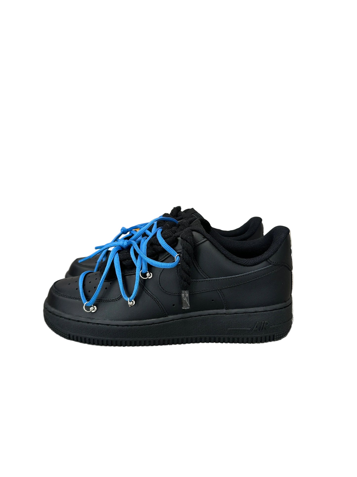 NIKE AIR FORCE 1 ‘07 ‘TRIPLE BLACK’ ‘DOUBLE LACES BLUE’
