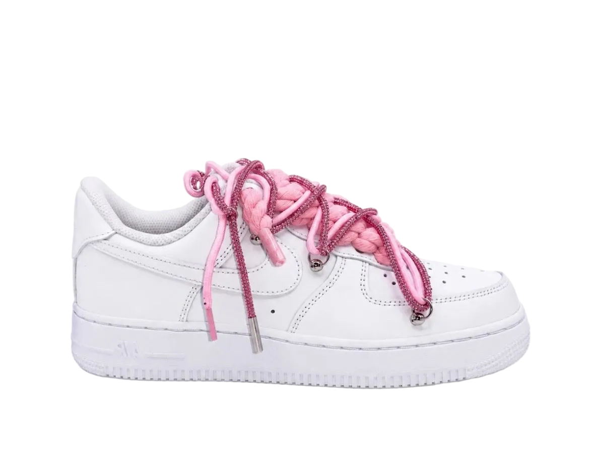 NIKE AIR FORCE 1 ‘07 ‘TRIPLE WHITE ‘DIAMOND TRIPLE PINK ROPE LACES’