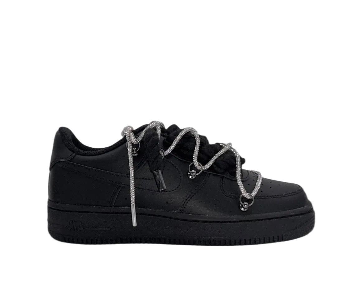 NIKE AIR FORCE 1 ‘07 ‘TRIPLE BLACK’ ‘DIAMOND ROPE LACE’
