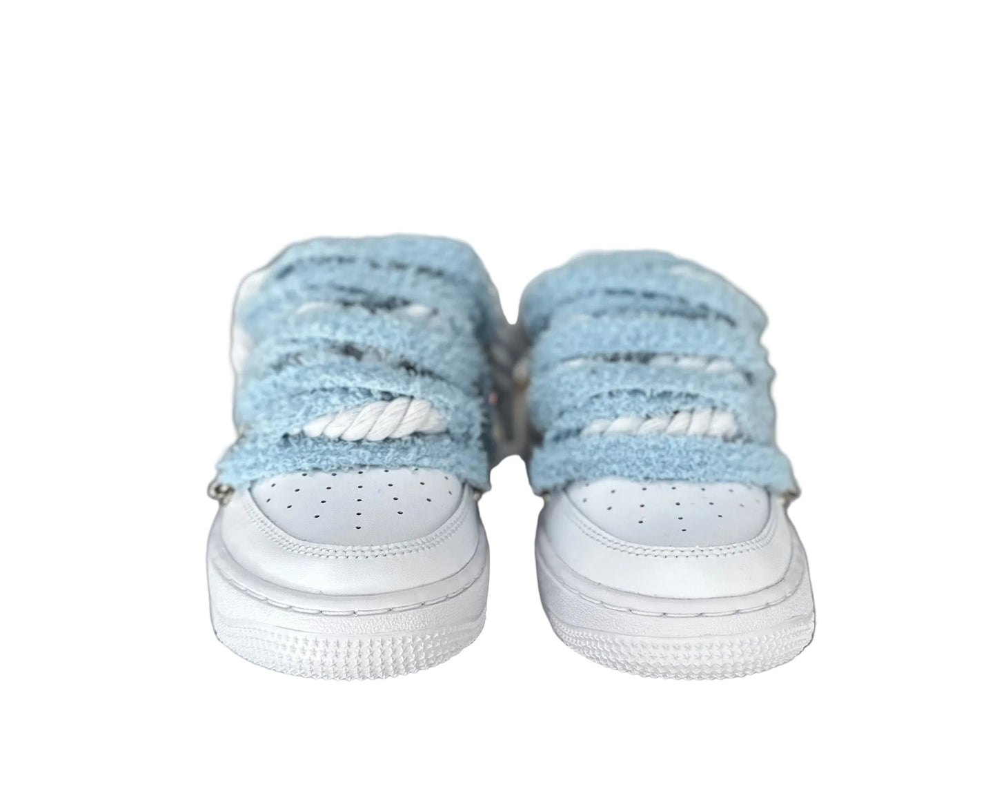 NIKE AIR FORCE 1 ‘07 ‘TRIPLE WHITE’ ‘CHIMNEY CAKE ROPE LACES BABY BLUE’