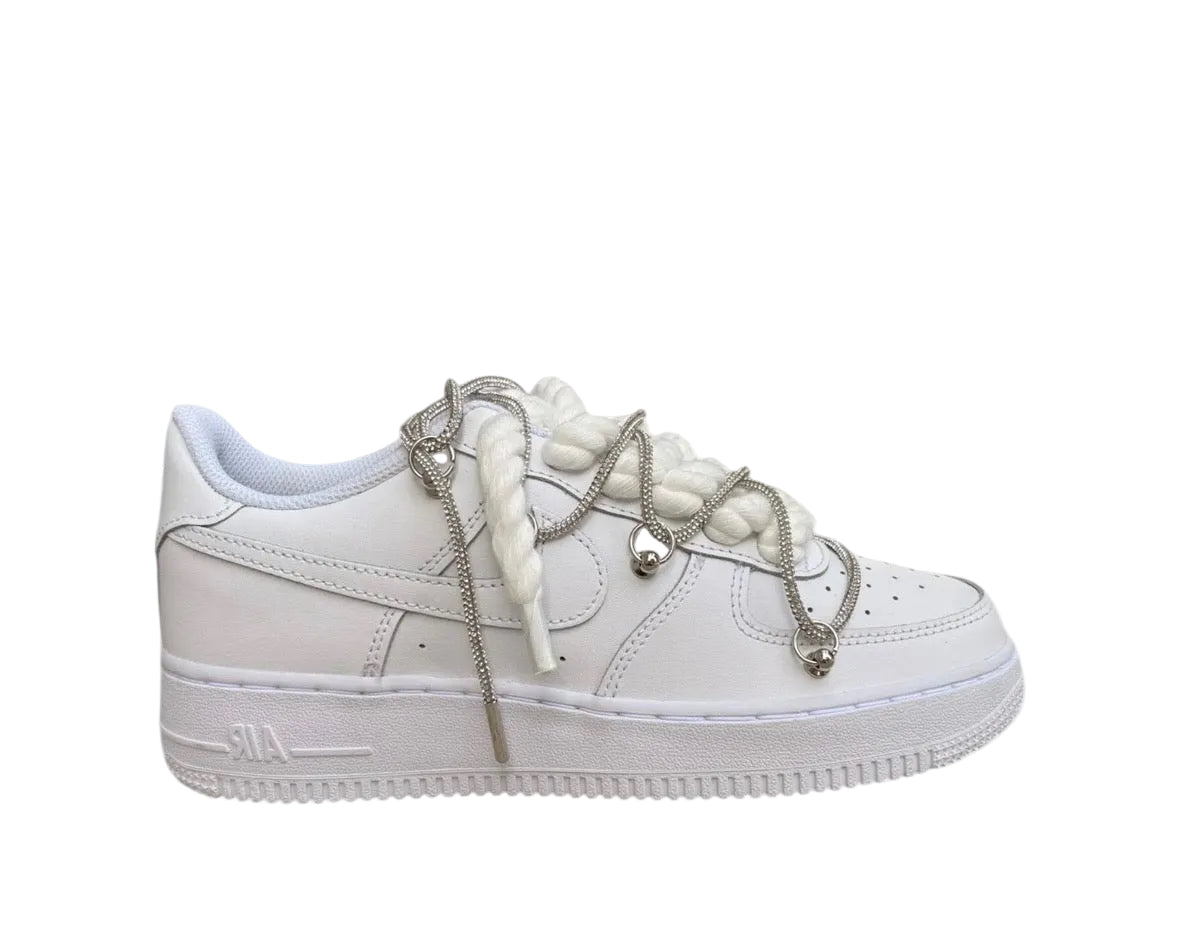 NIKE AIR FORCE 1 ‘07 ‘TRIPLE WHITE’ ‘DIAMOND ROPE LACE’