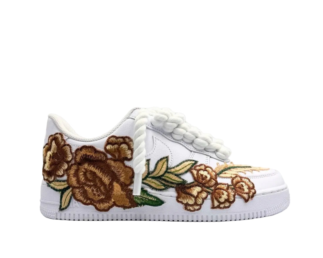NIKE AIR FORCE 1 ‘07 ‘TRIPLE WHITE’ ‘BROWN ROSE ROPE LACES’