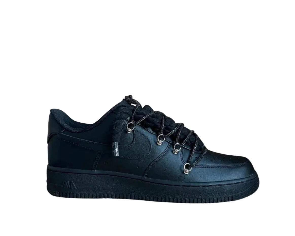 NIKE AIR FORCE 1 ‘07 ‘TRIPLE BLACK’ ‘DIAMOND ROPE LACE BLACK’