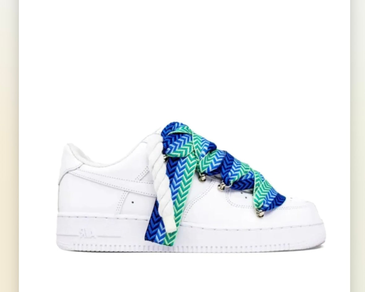 NIKE AIR FORCE 1 ‘07 ‘TRIPLE WHITE ‘LANVIN ROPE LACE BLUE’