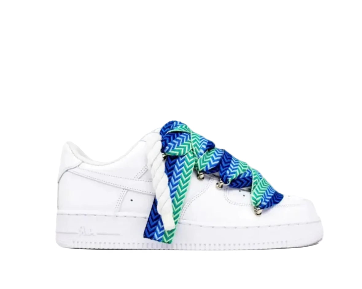 NIKE AIR FORCE 1 ‘07 ‘TRIPLE WHITE ‘LANVIN ROPE LACE BLUE’
