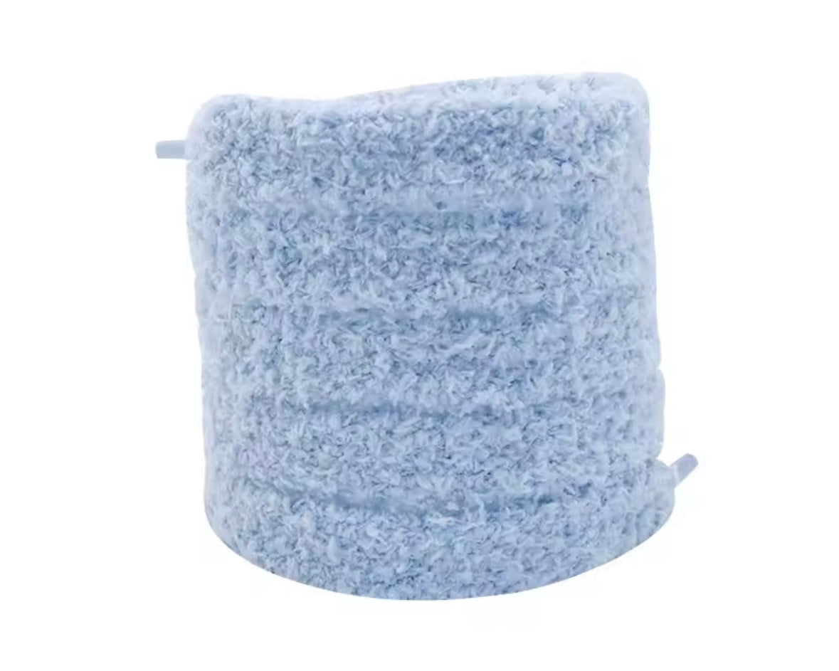 FLUFFY PLUSH LACES ‘BABY BLUE’