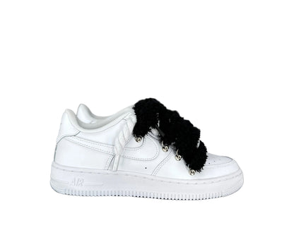 NIKE AIR FORCE 1 ‘07 ‘TRIPLE WHITE’ ‘CHIMNEY CAKE ROPE LACES BLACK’