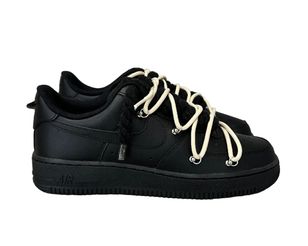 NIKE AIR FORCE 1 ‘07 ‘TRIPLE BLACK’ ‘DOUBLE LACES BEIGE’