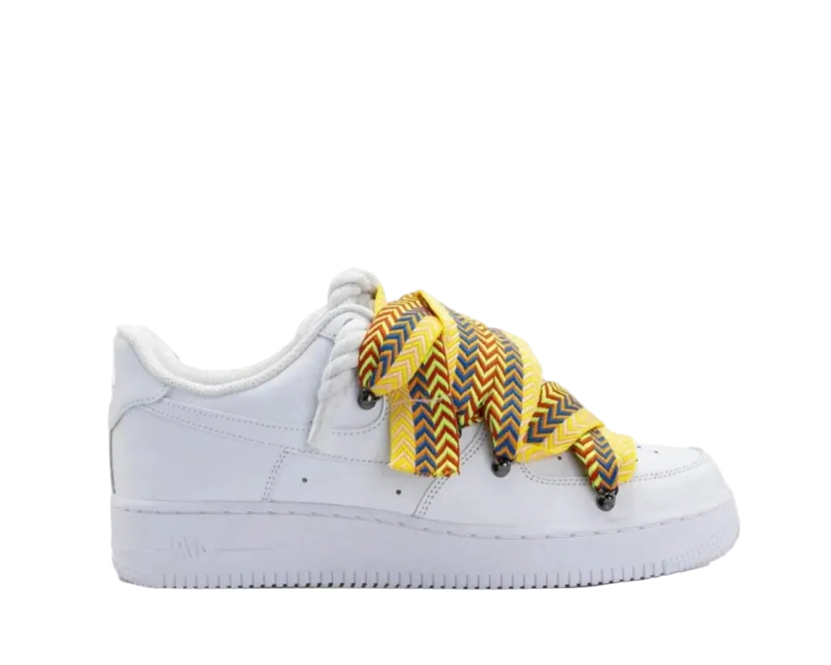 NIKE AIR FORCE 1 ‘07 ‘TRIPLE WHITE ‘LANVIN ROPE LACES YELLOW’