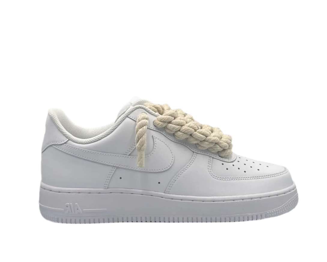 NIKE AIR FORCE 1 ‘07 TRIPLE WHITE ‘BEIGE ROPE LACES’