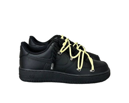 NIKE AIR FORCE 1 ‘07 ‘TRIPLE BLACK’ ‘DOUBLE LACES YELLOW’