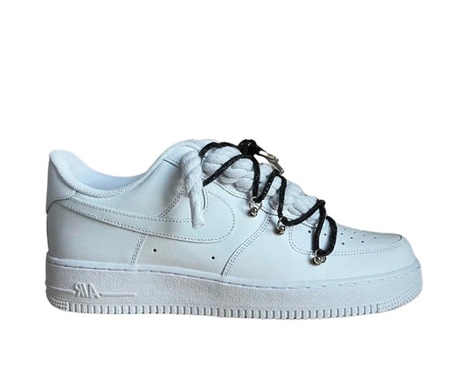NIKE AIR FORCE 1 ‘07 ‘TRIPLE WHITE’ ‘DIAMOND ROPE LACE BLACK’