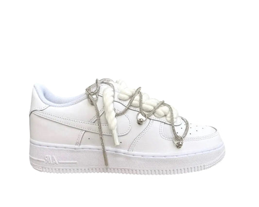 NIKE AIR FORCE 1 ‘07 ‘TRIPLE WHITE’ ‘DIAMOND ROPE LACE’