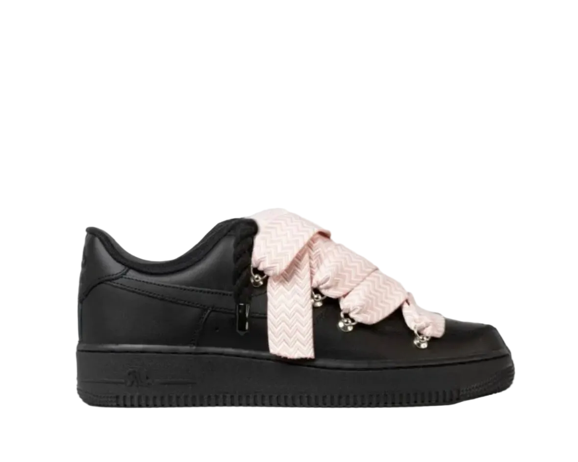NIKE AIR FORCE 1 ‘07 ‘TRIPLE BLACK ‘LANVIN ROPE LACE PINK’