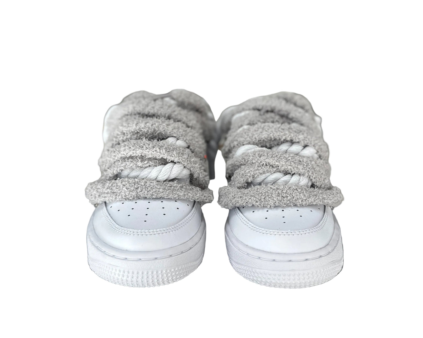 NIKE AIR FORCE 1 ‘07 ‘TRIPLE WHITE’ ‘CHIMNEY CAKE ROPE LACES GREY’