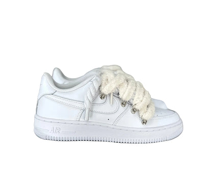NIKE AIR FORCE 1 ‘07 ‘TRIPLE WHITE’ ‘CHIMNEY CAKE ROPE LACES COCONUT’