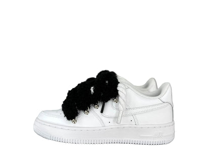NIKE AIR FORCE 1 ‘07 ‘TRIPLE WHITE’ ‘CHIMNEY CAKE ROPE LACES BLACK’