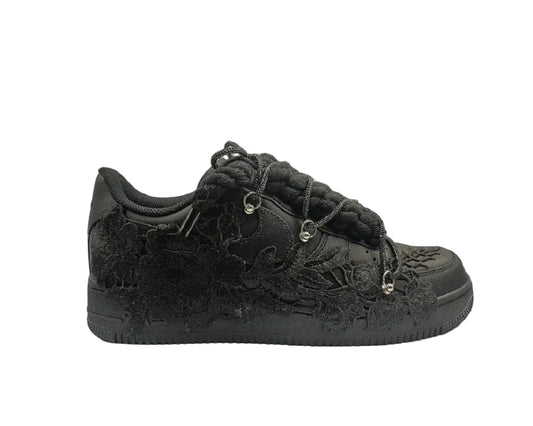 NIKE AIR FORCE 1 ‘07 ‘TRIPLE BLACK’ ‘DIAMOND BLACK ROSE ROPE LACES’