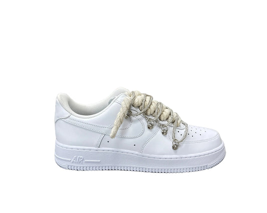 NIKE AIR FORCE 1 ‘07 ‘TRIPLE WHITE’ ‘DIAMOND ROPE LACE BEIGE’