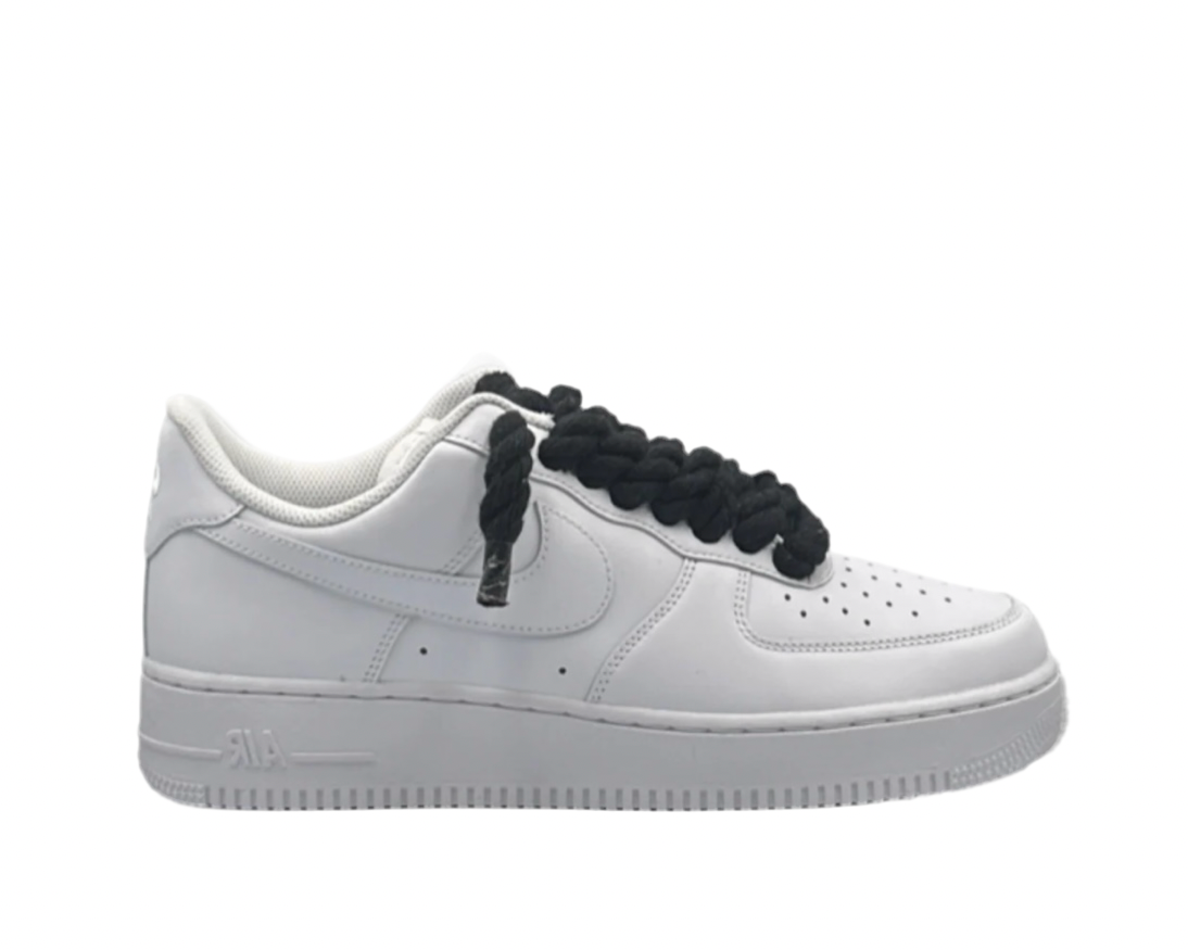 NIKE AIR FORCE 1 ‘07 TRIPLE WHITE ‘BLACK ROPE LACES’