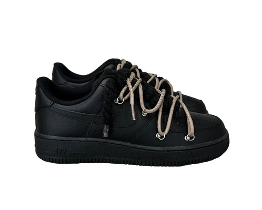 NIKE AIR FORCE 1 ‘TRIPLE BLACK’ ‘DOUBLE LACES BROWN’