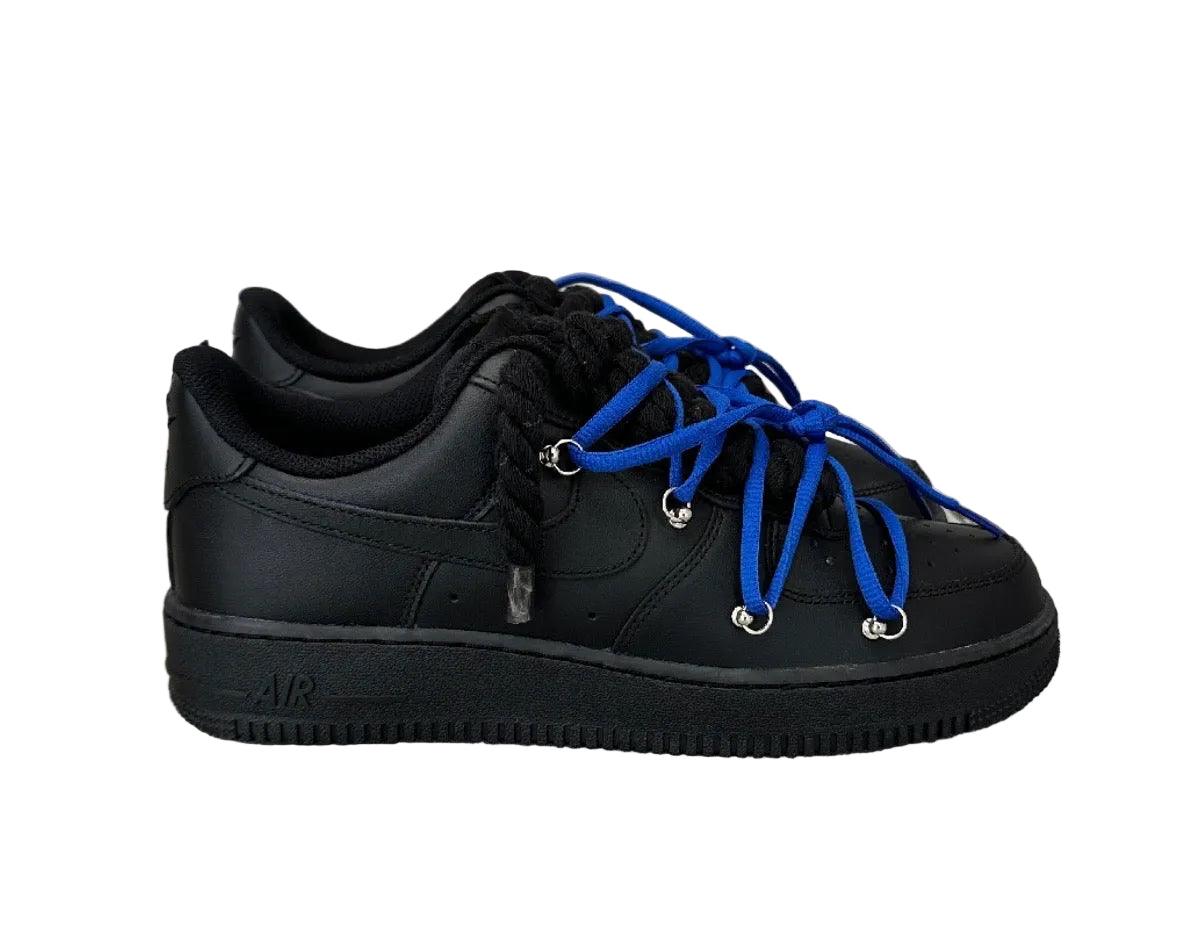 NIKE AIR FORCE 1 ‘TRIPLE BLACK’ ‘DOUBLE LACES NAVY’