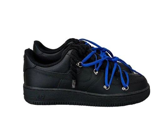 NIKE AIR FORCE 1 ‘TRIPLE BLACK’ ‘DOUBLE LACES NAVY’