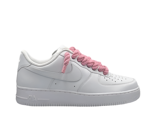 NIKE AIR FORCE 1 ‘07 TRIPLE WHITE ‘PINK ROPE LACES’