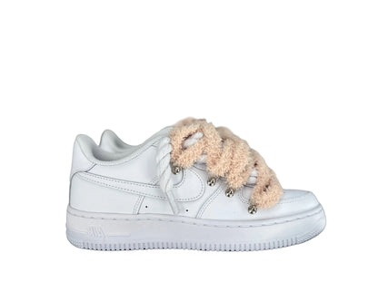 NIKE AIR FORCE 1 ‘07 ‘TRIPLE WHITE’ ‘CHIMNEY CAKE ROPE LACES BEIGE’