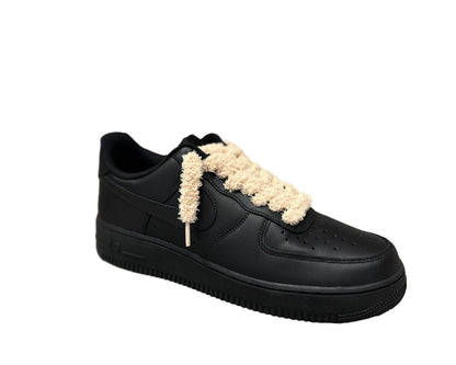 NIKE AIR FORCE 1 ‘07 ‘TRIPLE BLACK FLUFFY LACES CINNAMON’