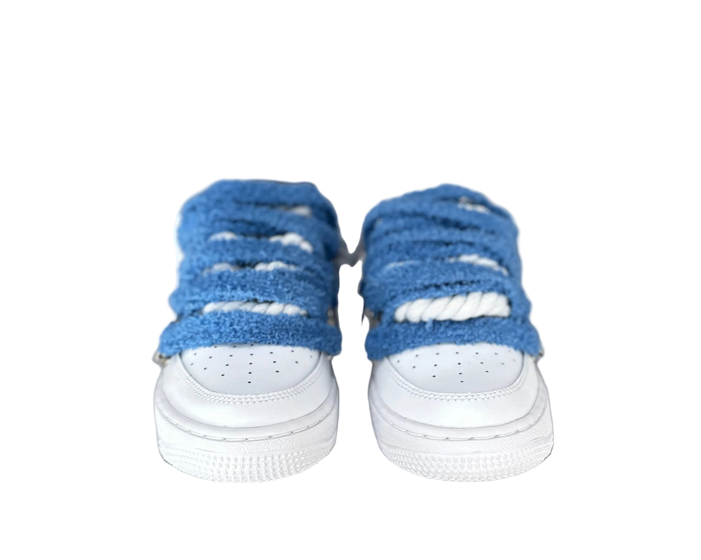 NIKE AIR FORCE 1 ‘07 ‘TRIPLE WHITE’ ‘CHIMNEY CAKE ROPE LACES BLUE’