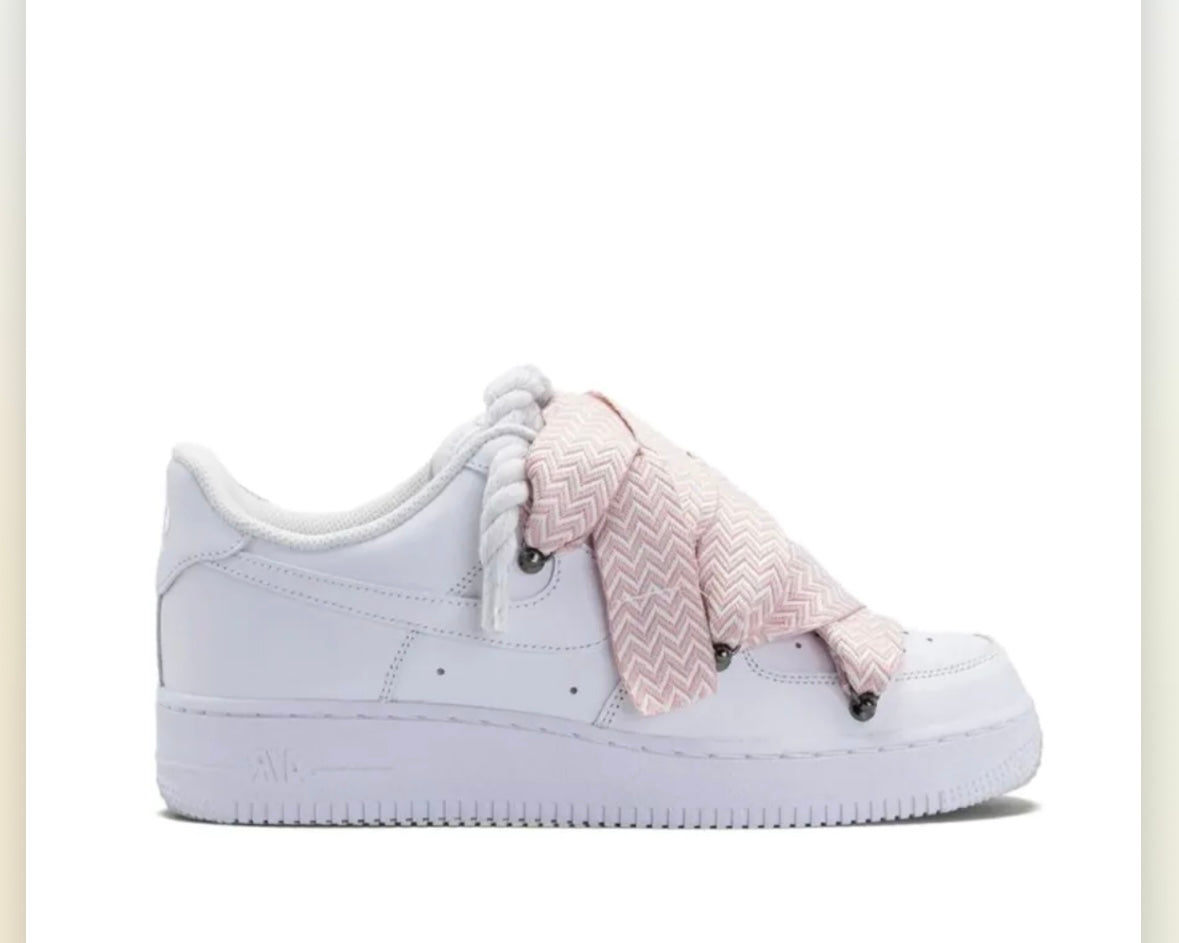 NIKE AIR FORCE 1 ‘07 ‘TRIPLE WHITE’ ‘LANVIN ROPE LACE PINK’