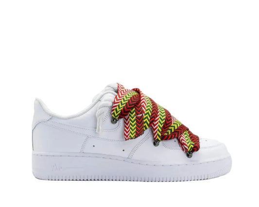 NIKE AIR FORCE 1 ‘07 ‘TRIPLE WHITE ‘LANVIN ROPE LACE RED YELLOW’