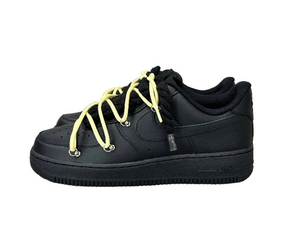 NIKE AIR FORCE 1 ‘07 ‘TRIPLE BLACK’ ‘DOUBLE LACES YELLOW’