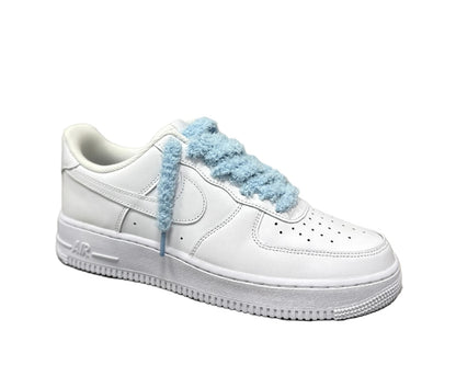 NIKE AIR FORCE 1 ‘07 ‘TRIPLE WHITE FLUFFY LACES BABY BLUE’