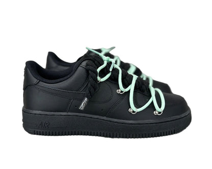 NIKE AIR FORCE 1 ‘07 ‘TRIPLE BLACK’ ‘DOUBLE LACES MINT’