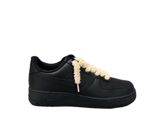 NIKE AIR FORCE 1 ‘07 ‘TRIPLE BLACK FLUFFY LACES CINNAMON’