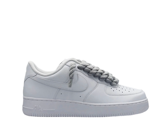 NIKE AIR FORCE 1 ‘07 TRIPLE WHITE ‘SILVER ROPE LACES’