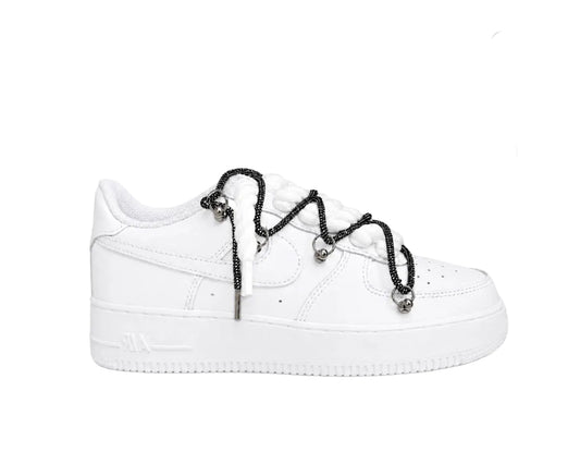 NIKE AIR FORCE 1 ‘07 ‘TRIPLE WHITE’ ‘BLACK DIAMOND ROPE LACES’
