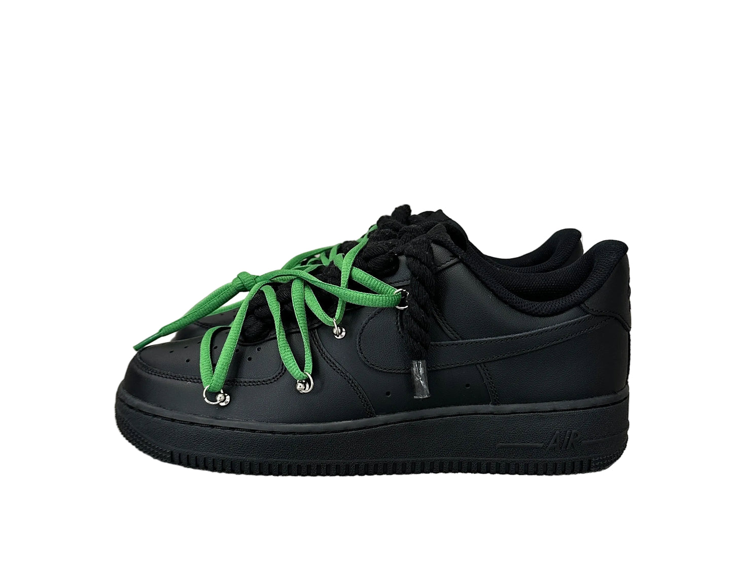 NIKE AIR FORCE 1 ‘07 ‘TRIPLE BLACK’ ‘DOUBLE LACES GREEN’
