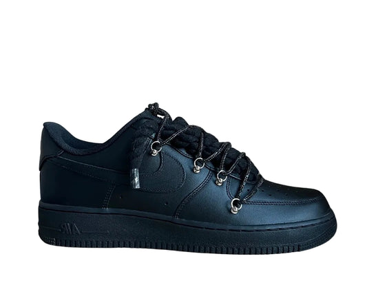 NIKE AIR FORCE 1 ‘07 ‘TRIPLE BLACK’ ‘DIAMOND ROPE LACE BLACK’