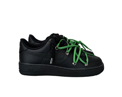NIKE AIR FORCE 1 ‘07 ‘TRIPLE BLACK’ ‘DOUBLE LACES GREEN’