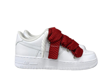 NIKE AIR FORCE 1 ‘07 ‘TRIPLE WHITE ‘LANVIN ROPE LACES RED CHILI’
