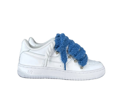 NIKE AIR FORCE 1 ‘07 ‘TRIPLE WHITE’ ‘CHIMNEY CAKE ROPE LACES BLUE’